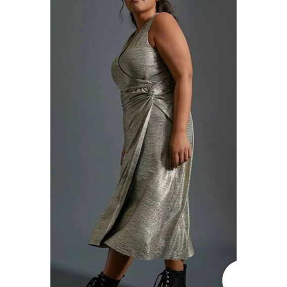 Anthropologie Dresses & Skirts - By Anthropologie Maxi Dress Womens Plus Size 1X Gold Shimmer Sleeveless